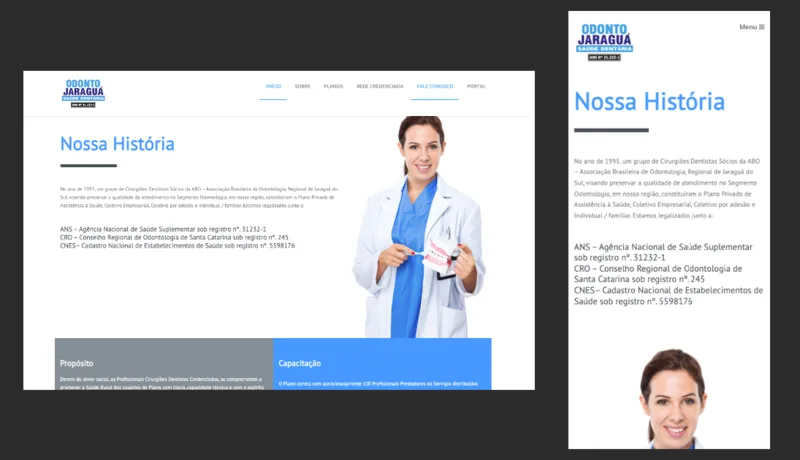 Site da clínica Odonto Jaraguá